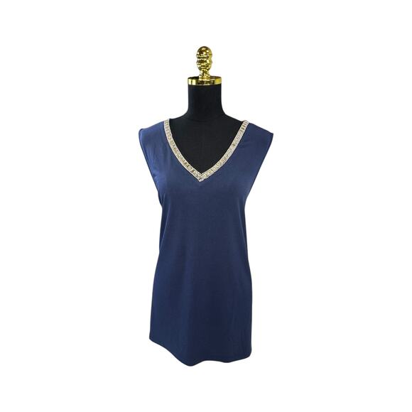 JM Collection Beaded V-Neck Sleeveless Blouse XXL Navy Blue - Picture 6 of 6